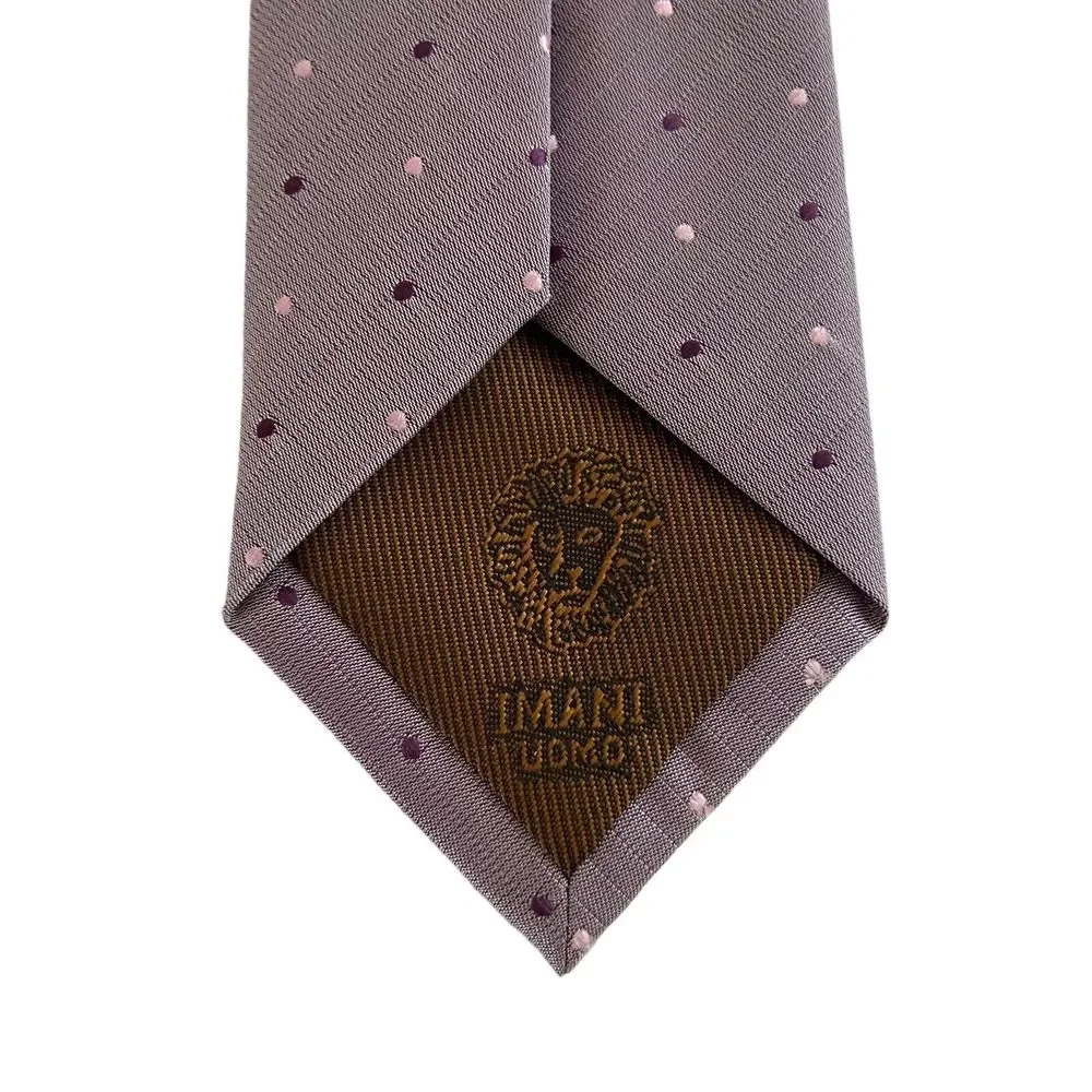 IMANI UOMO Necktie Iridescent Purple Lilac Pink Dots Pattern Skinny Silk Tie